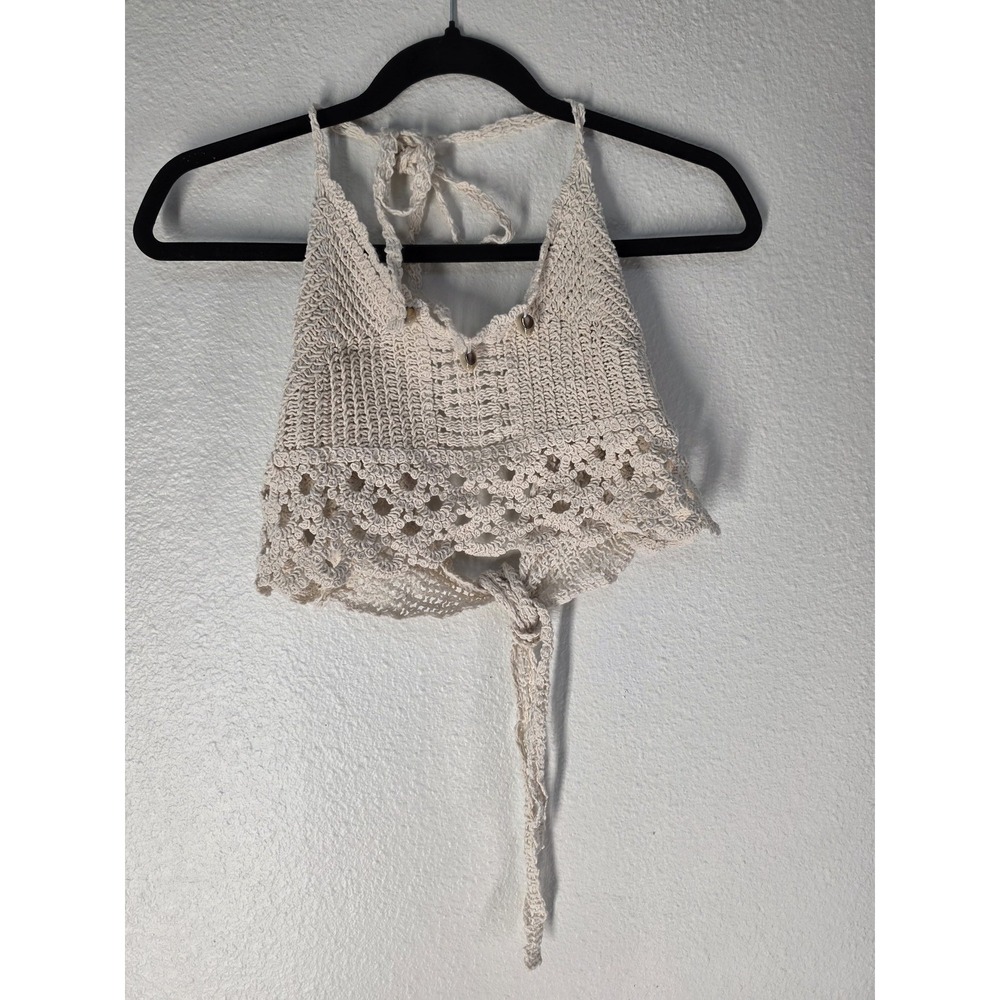 Women Beige Collared Sleeveless Crop Top Casual Boho Tank Blouse Shirt